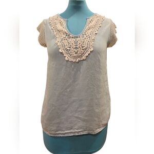 Heartsoul - Small - Women's Blouse - Blue - Mesh - Crochet Detail & Ruffle